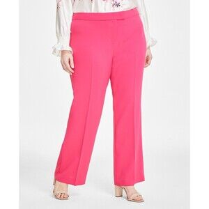 Anne Klein Plus Size Extended-Tab Wide-Leg Pants - Rich Camellia, 20W